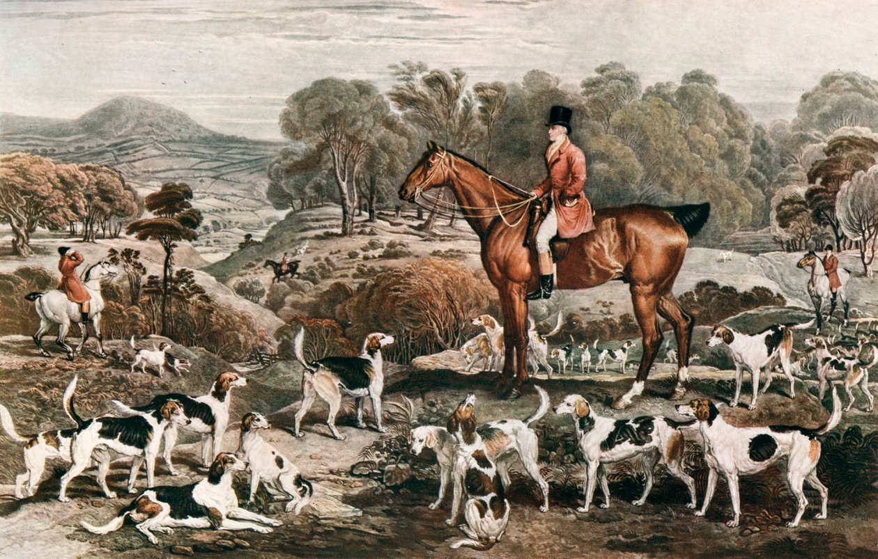 拉尔夫·约翰·兰伯顿（Ralph John Lambton）及其骑马者和猎犬，18世纪末，1912年 作者 查尔斯·特纳