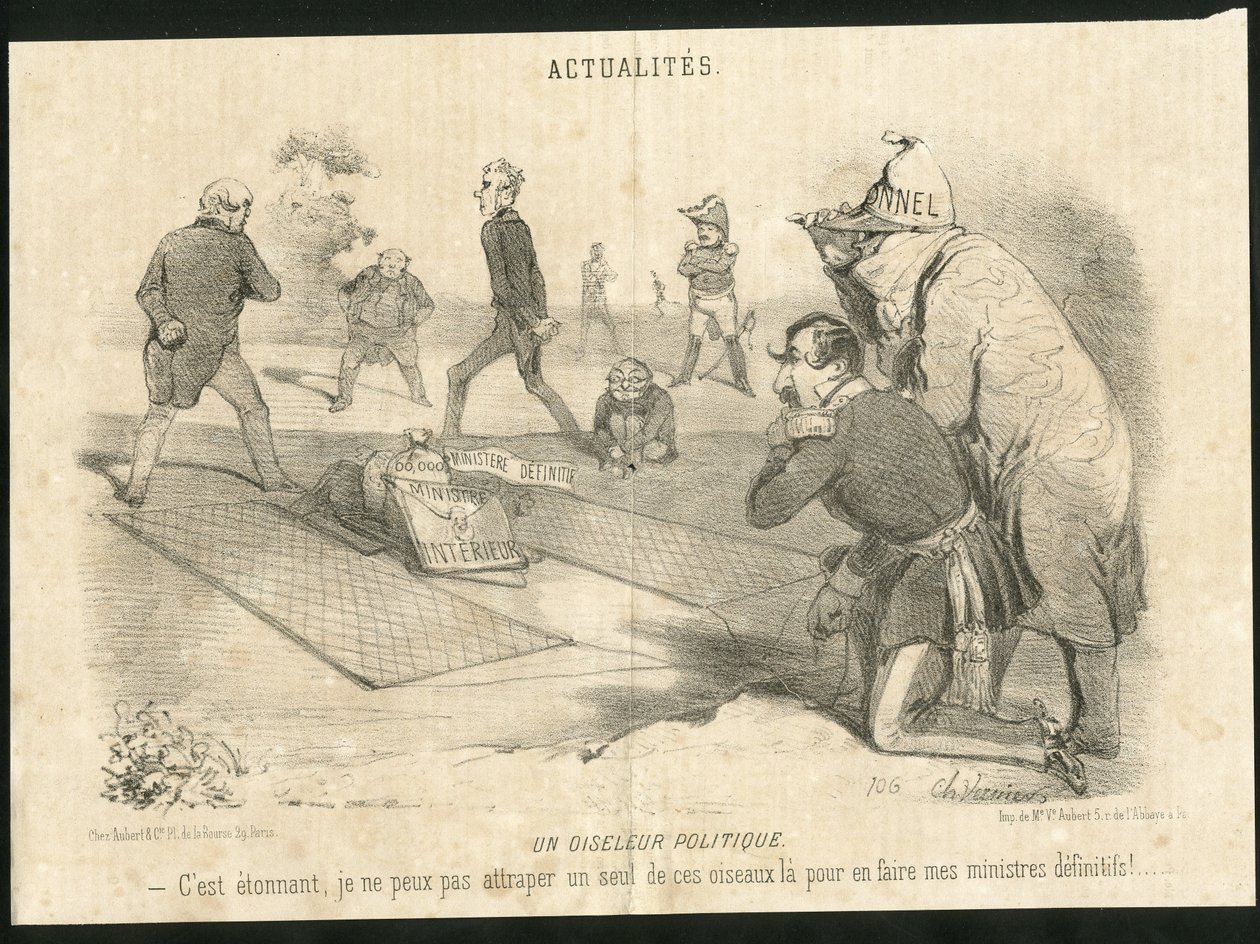 Charles Vernier (?-1887)在《Charivari》中的插图--《政治家》--共和国总统，内政部长--Thiers Adolphe，拿破仑三世，Faucher Leon (1803-1854) - 作品集 作者 查尔斯·韦尼尔