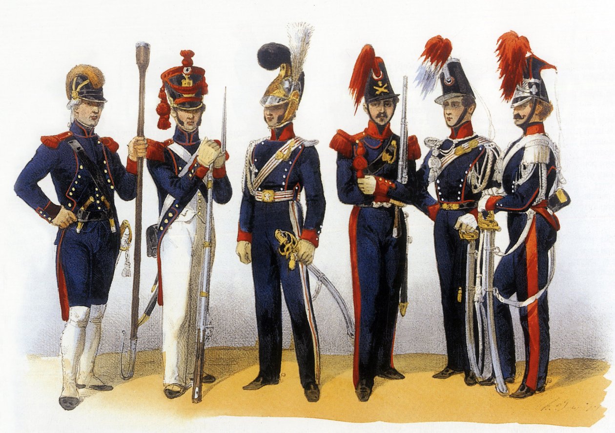 法国军队制服：国民警卫队（炮兵和骑兵）18-19 世纪，Charles Vernier（1831-1887）雕刻 作者 查尔斯·韦尼尔