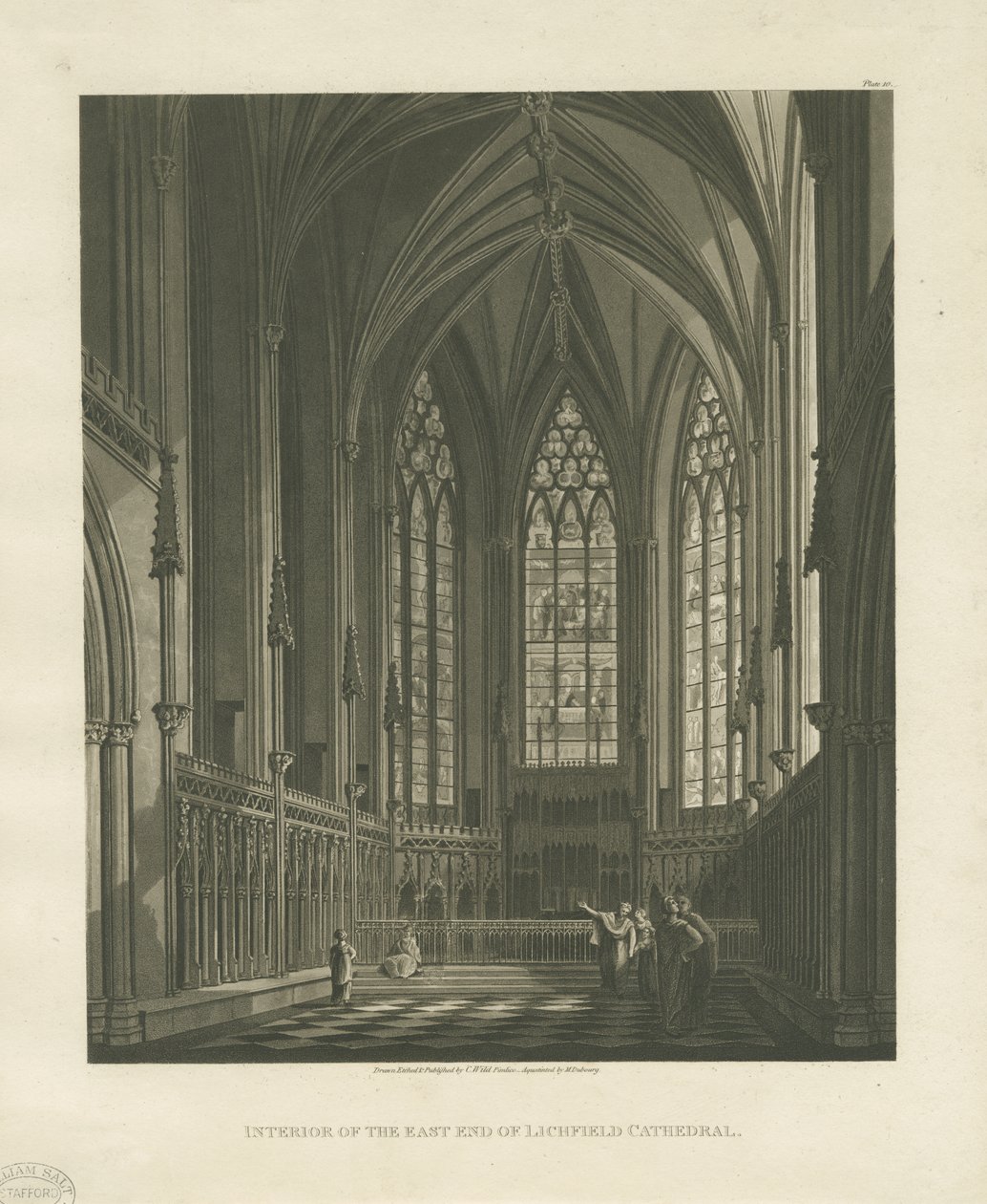 利奇菲尔德大教堂（Lichfield Cathedral）-礼拜堂（Lady Chapel）：浅绿色雕刻，nd [c 1813]（印刷） 作者 查尔斯怀尔德