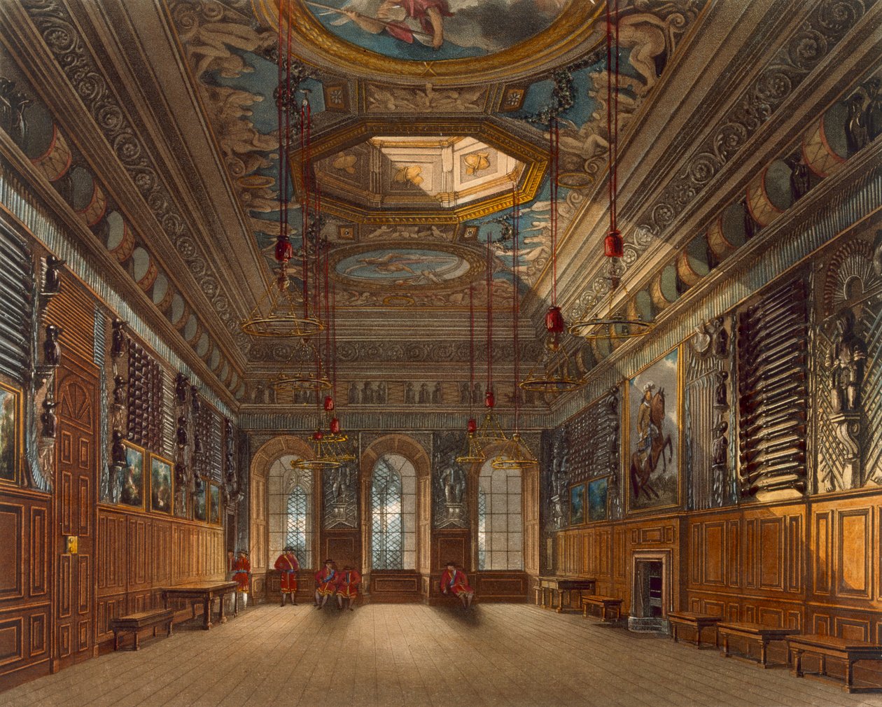 King&39;s Guard Chamber，Windsor Castle，来自&39;Royal Residences&39;，由Thomas Sutherland（b.1785）雕刻，酒吧。作者：William Henry Pyne（1769-1843），1818年（aquatint） 作者 查尔斯怀尔德