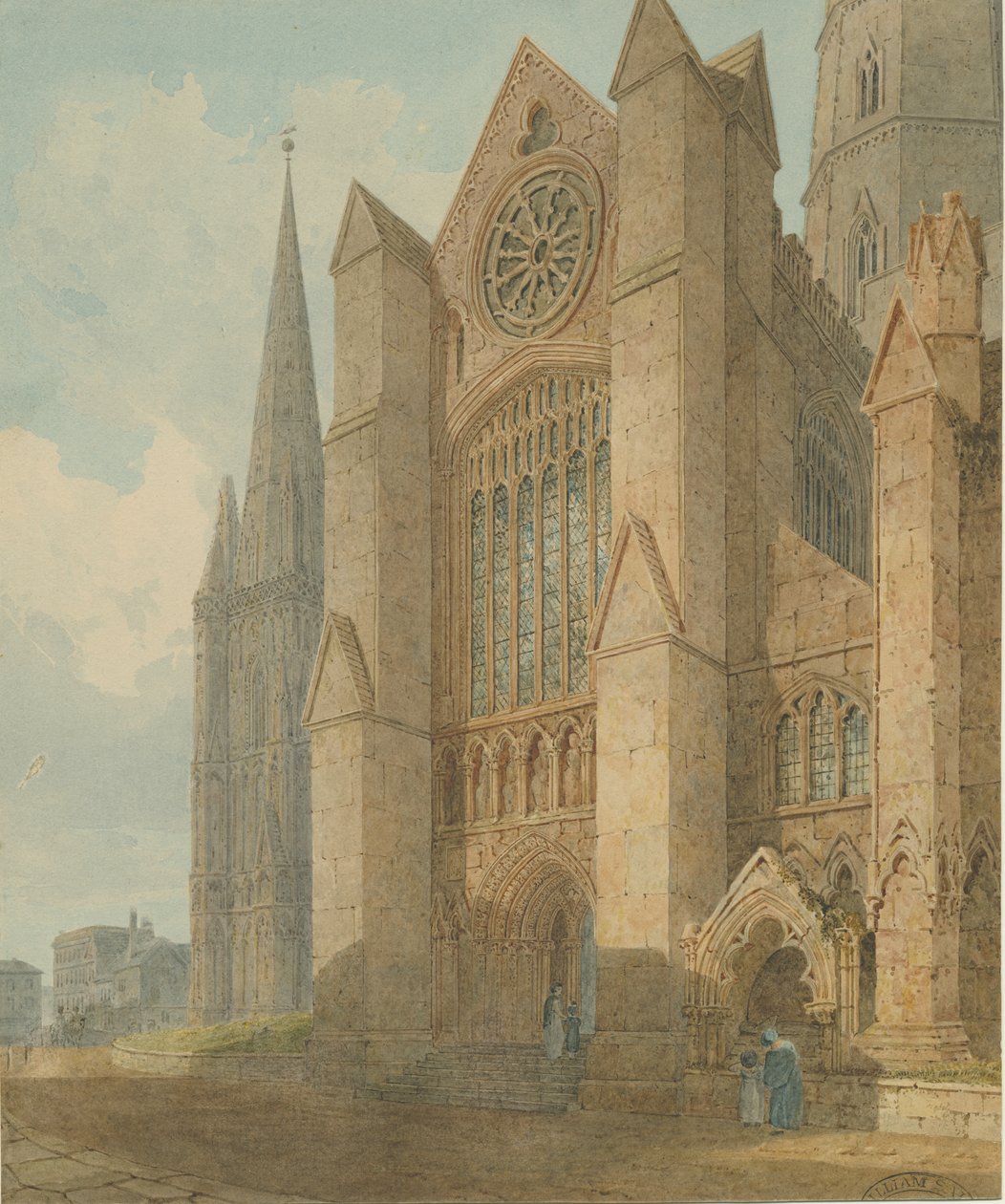 利奇菲尔德大教堂-南transept：水彩画，[1813] 作者 查尔斯怀尔德