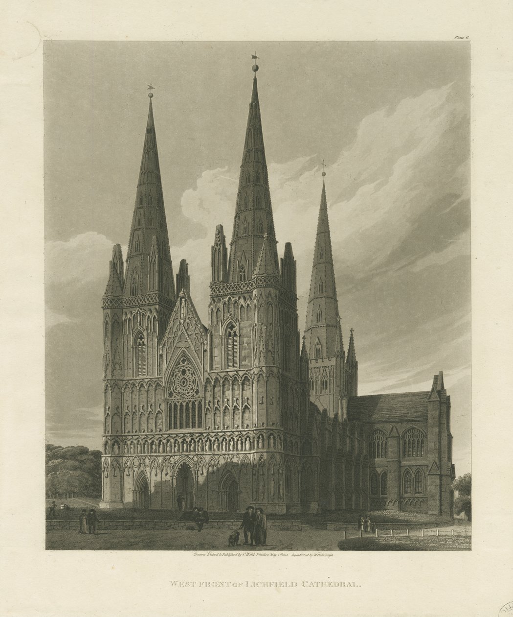 利奇菲尔德大教堂（Lichfield Cathedral）-西线：浅绿色雕刻，1813年 作者 查尔斯怀尔德