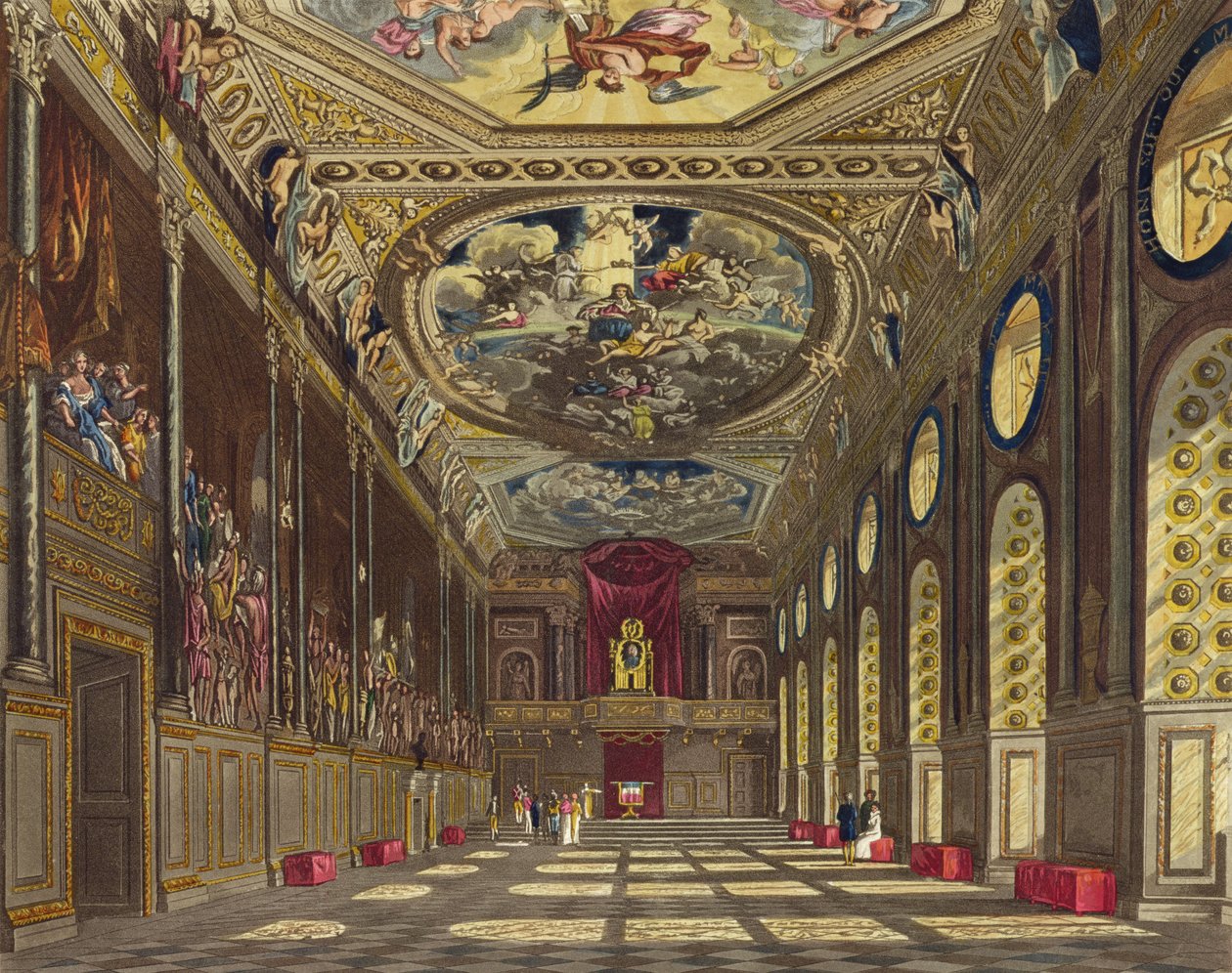 圣乔治大厅，温莎城堡，来自&39;Royal Residences&39;，由WJ Bennett，酒吧雕刻。作者：William Henry Pyne（1769-1843），1816年（aquatint） 作者 查尔斯怀尔德