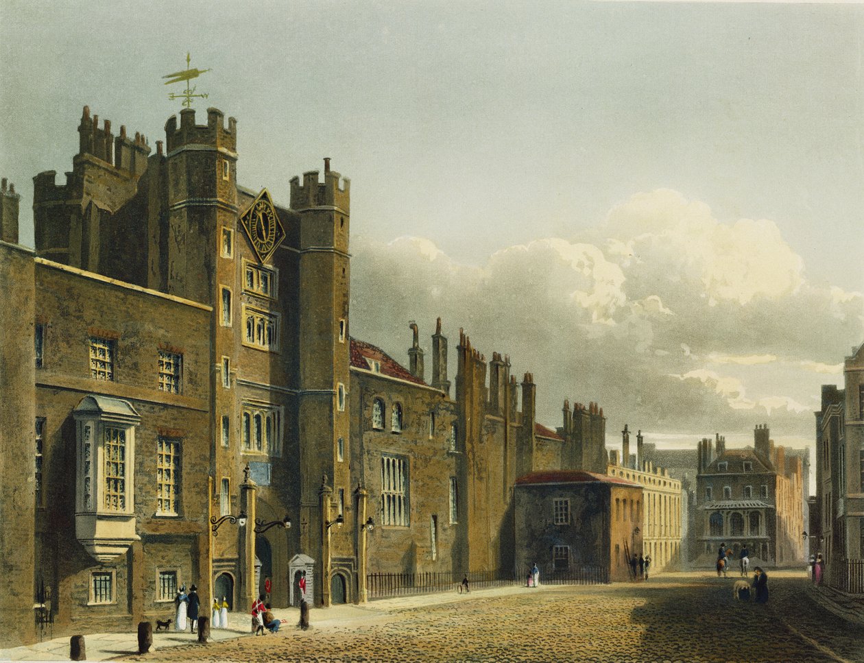 圣詹姆斯宫，来自“皇家住所的历史”，由Richard Reeve（1780年）镌刻，William Henry Pyne（1769-1843），1819年 作者 查尔斯怀尔德