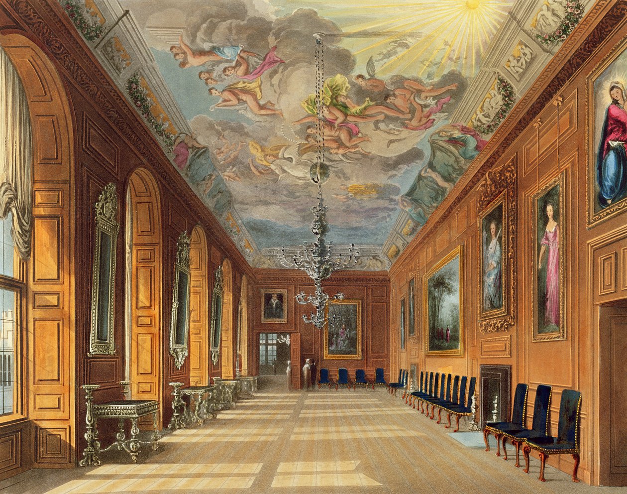 Ball Room，温莎城堡，来自&39;Royal Residences&39;，由Thomas Sutherland（b.1785）雕刻，酒吧。作者William William Pyne（1769-1843），1817（aquatint） 作者 查尔斯怀尔德