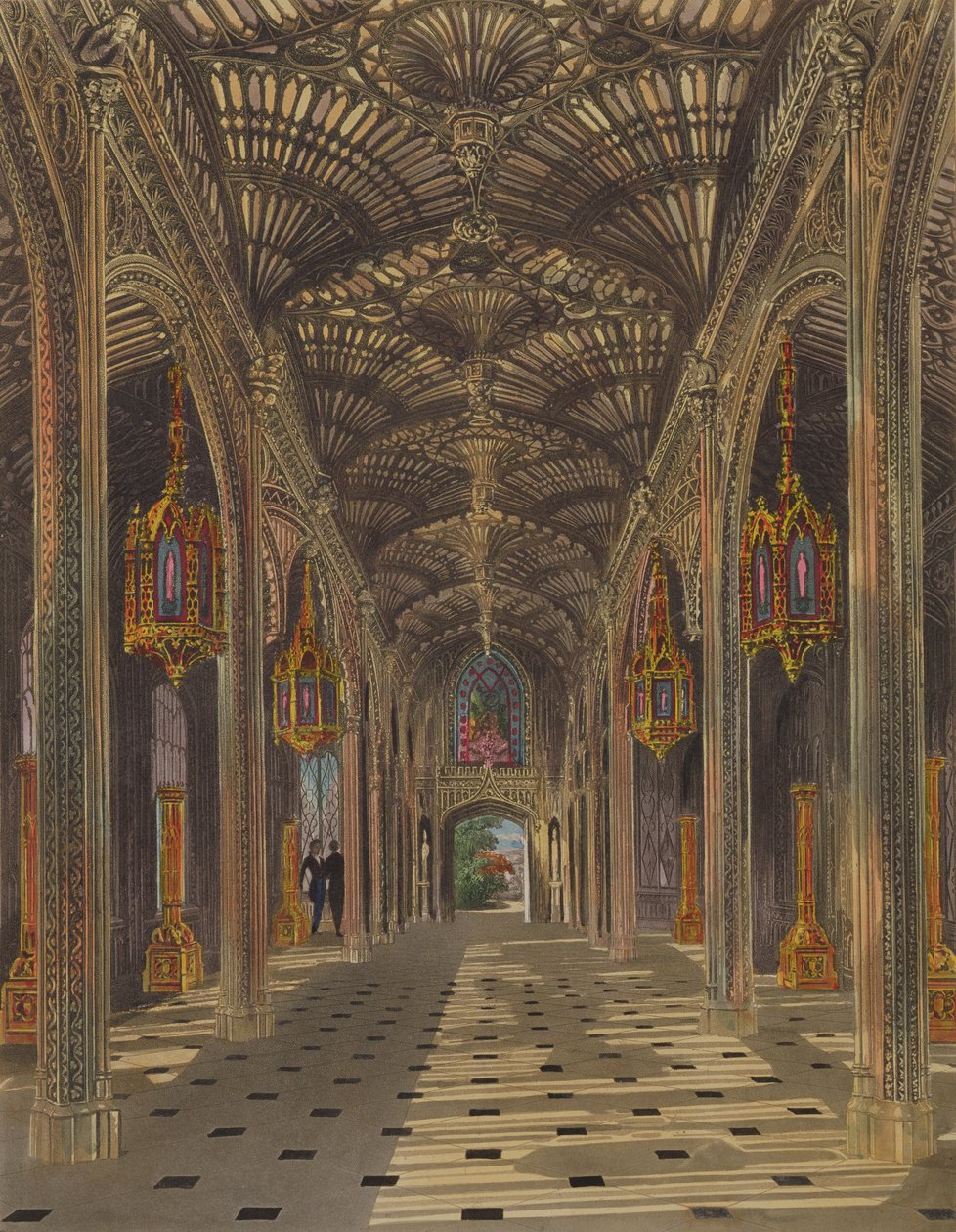 位于1819年由Thomas Sutherland（b.1785）镌刻的William Henry Pyne（1769-1843）的“The Royal of Royal Residences”中的音乐学院Carlton House出版 作者 查尔斯怀尔德