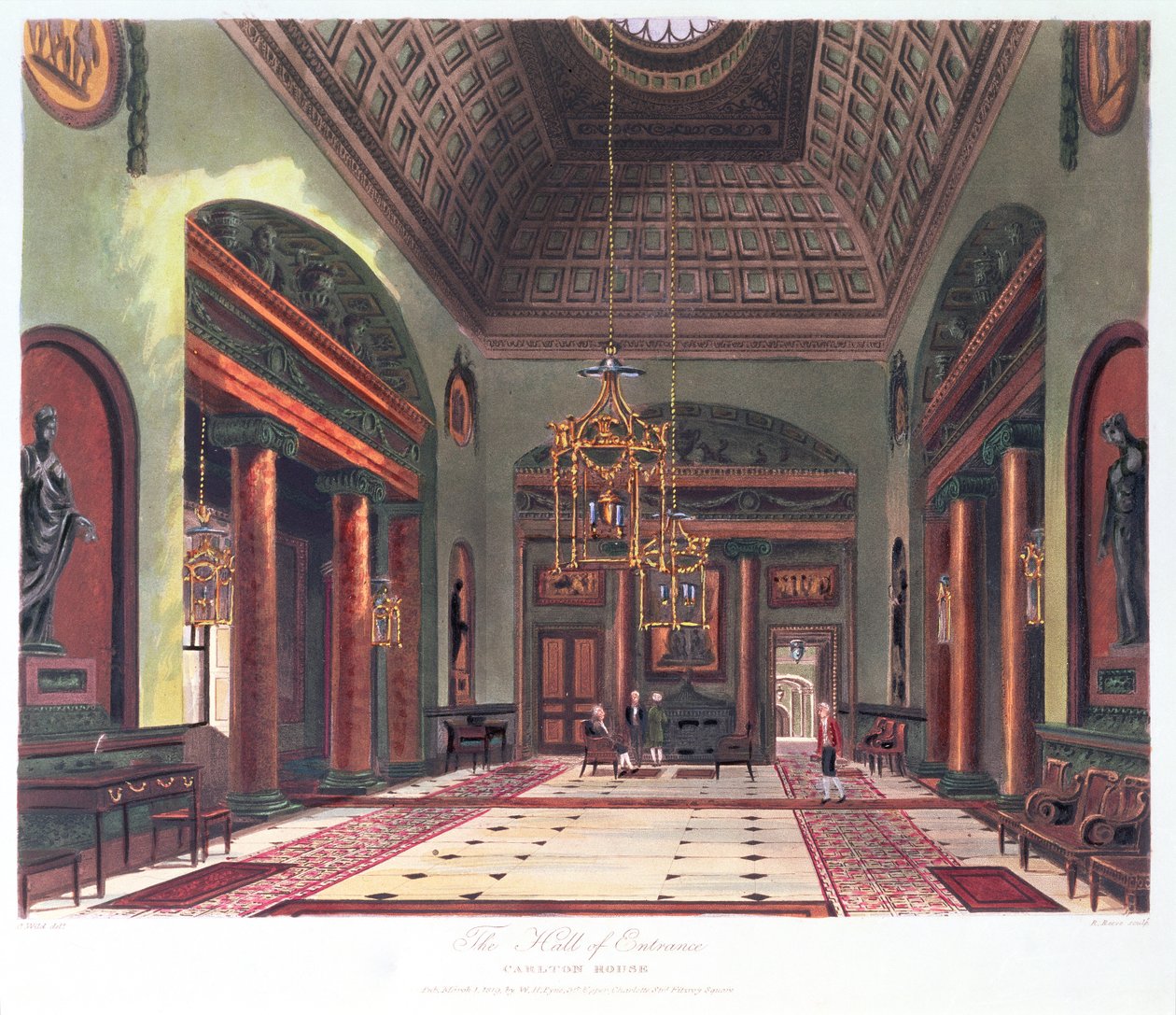 入口大厅，Carlton House，由R. Reeve，酒吧雕刻。 1819年由WHPyne 作者 查尔斯怀尔德