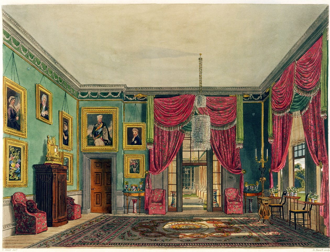 绿色亭子，Frogmore House，来自“皇家住宅的历史”，由Daniel Havell（1785-1826）雕刻，William Henry Pyne（1769-1843），1819年 作者 查尔斯怀尔德
