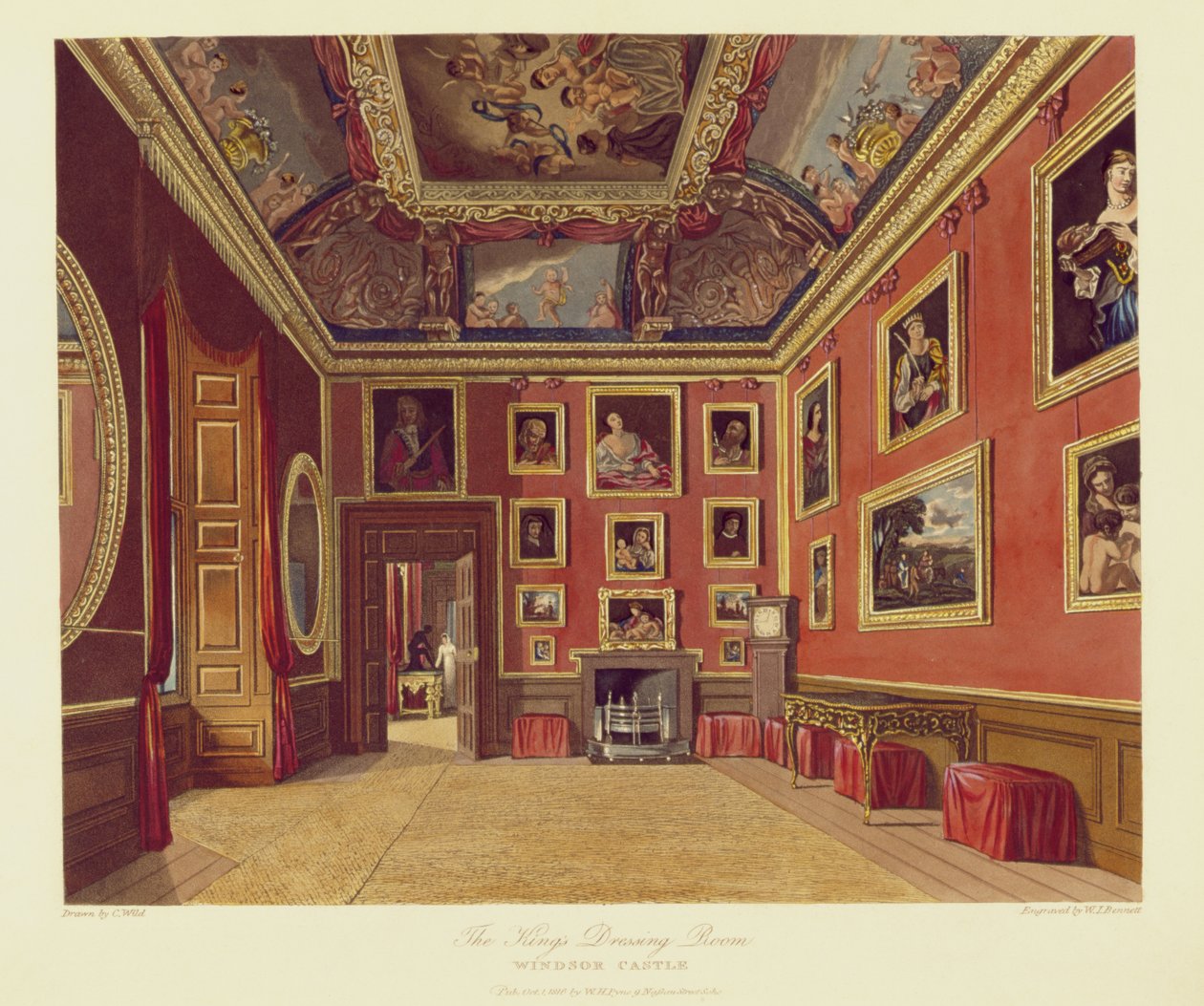 温莎城堡的Kings Dressing Room，来自Royal Residences，由WJ Bennett，酒吧雕刻而成。作者：William Henry Pyne（1769-1843），1816年（aquatint） 作者 查尔斯怀尔德
