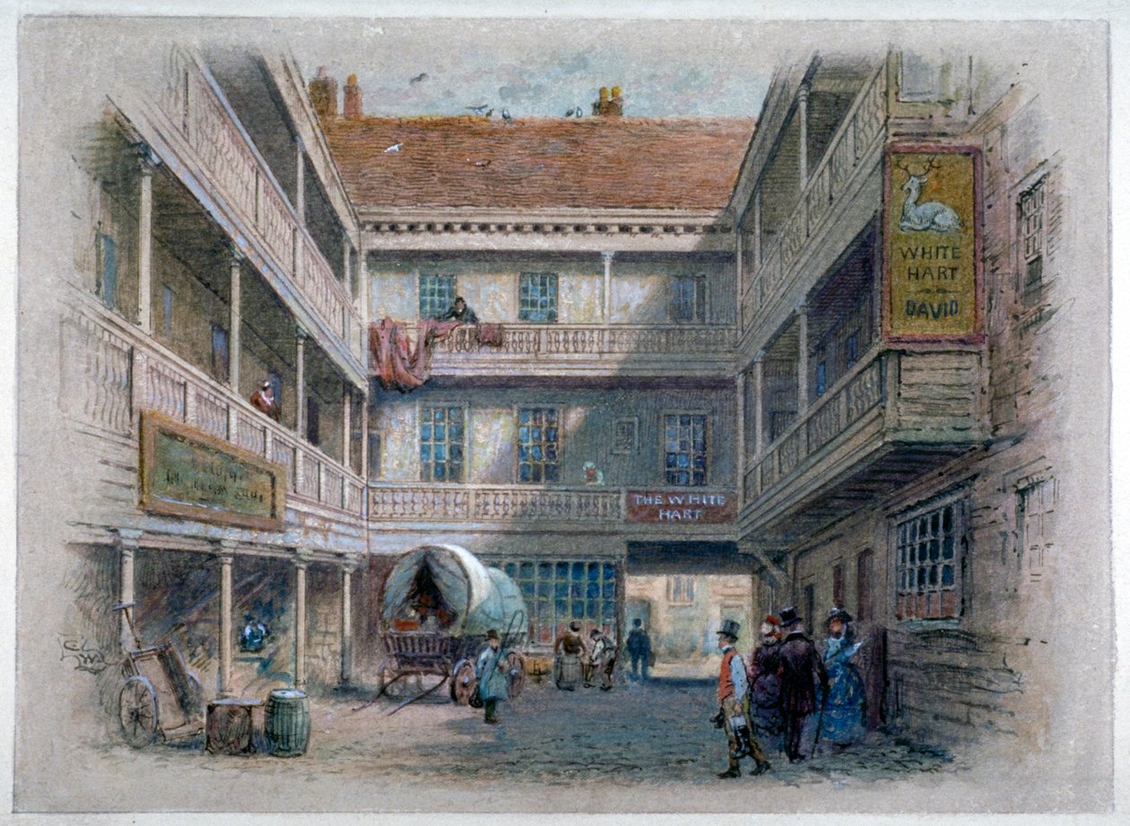 伦敦南华克区博罗高街白鹿旅馆的院子，约1860年 作者 查尔斯·威尔金森