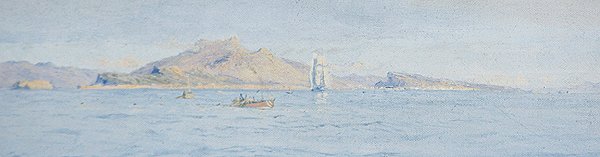 海岸边的艳阳天，海面上的维尔弗朗什，约1885年（布面油画，已铺设）。 作者 查尔斯·威廉·威利