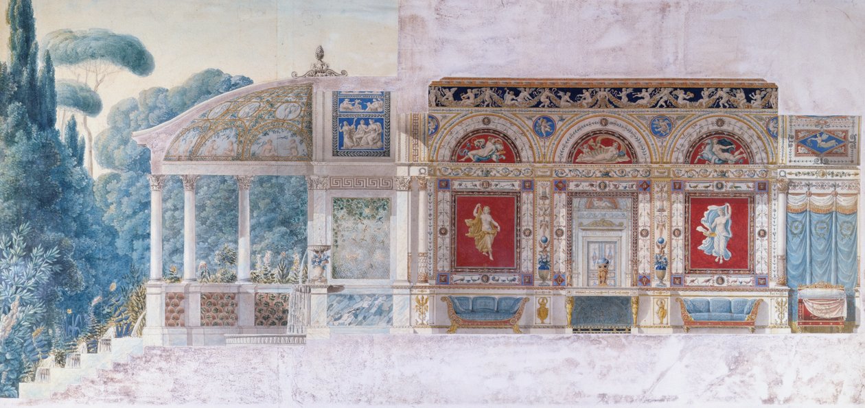 为香港爱丽舍宫的Hortense de Beauharnais（1783-1837）设计酒店Particulier，荷兰女王（纸上写着） 作者 查尔斯和方丹·珀西耶