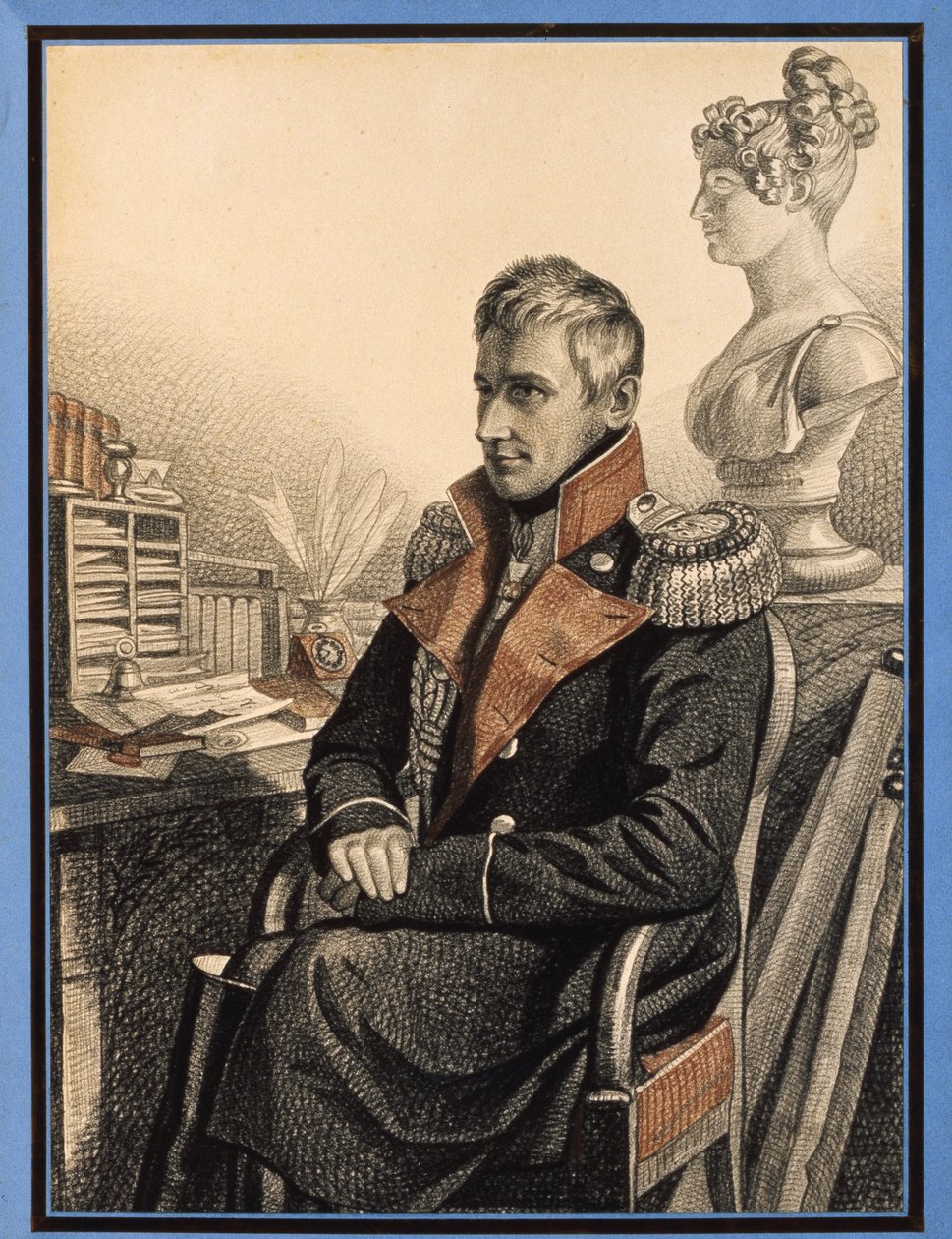 米哈伊尔-沃龙佐夫伯爵（1782-1856 年）肖像（M. Vorontsov 伯爵肖像）。卡尔-冯-汉姆平（1794-1880 年前）的作品，纸上铅笔和水彩，约 1820 年。俄罗斯艺术 作者 查尔斯·德·哈姆佩尔恩