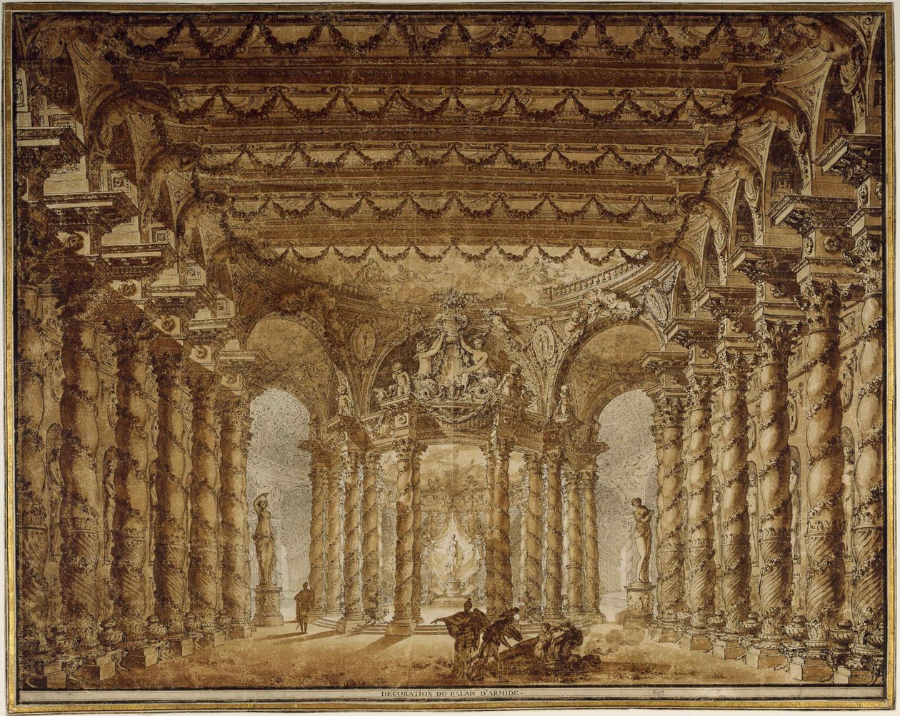 Jean-Baptiste Lully的歌剧Armide的舞台设计，1760年。 作者 查尔斯·德威利