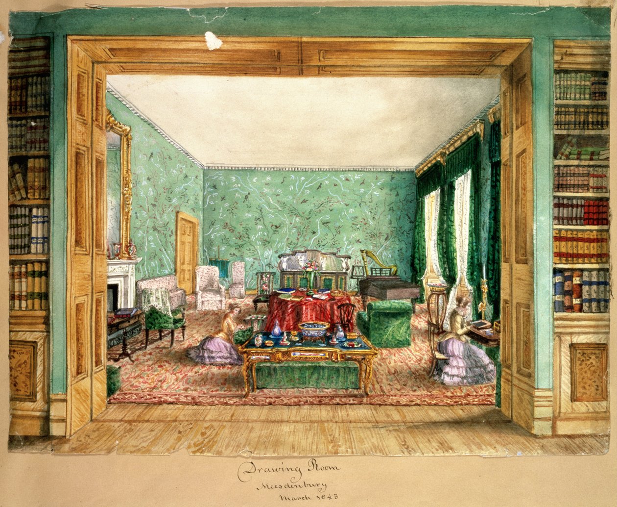 Meesdenbury的客厅，1843年的An Album of Interiors，f13（纸上写着） 作者 夏洛特·博桑奎特（Charlotte Bosanquet）