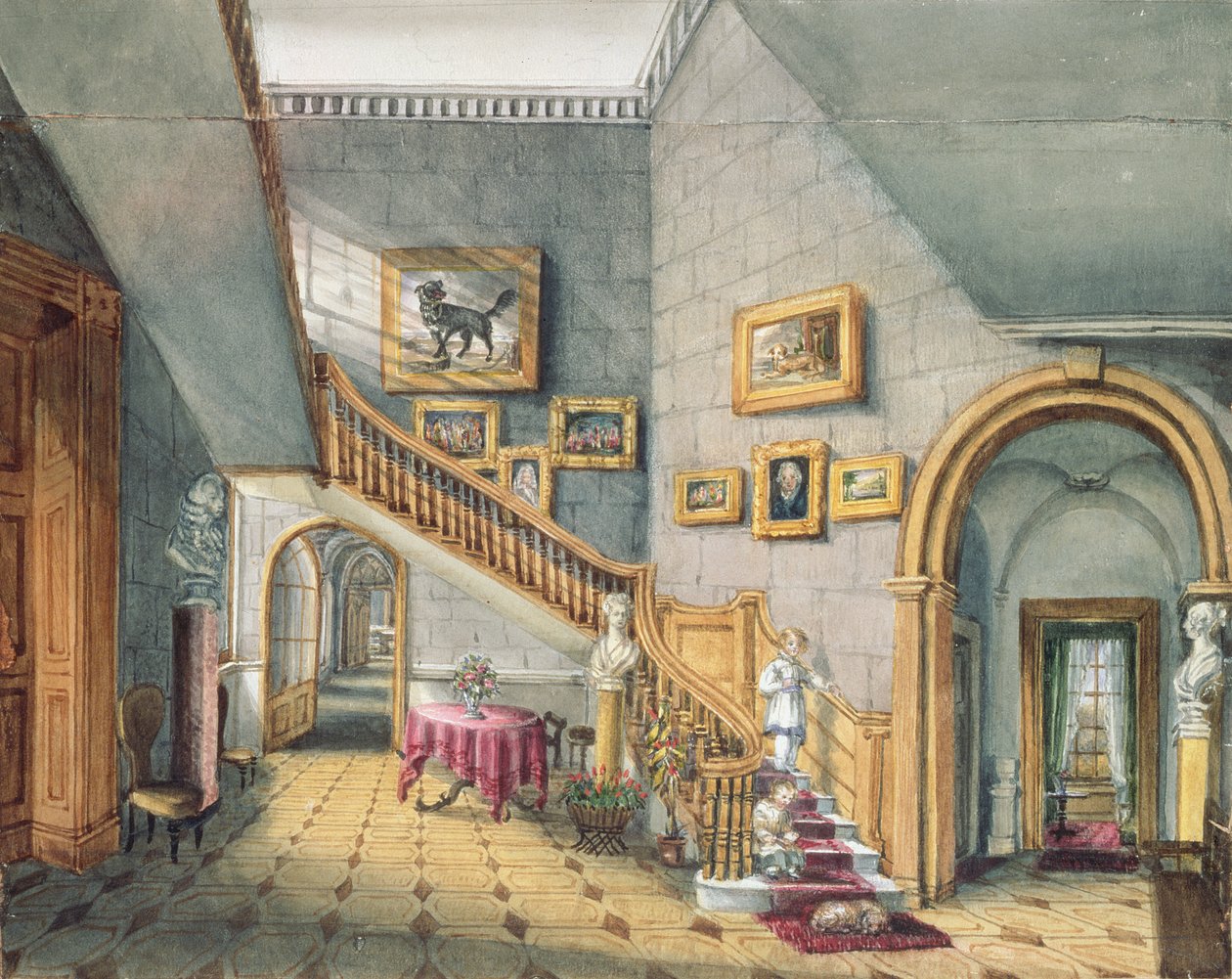 The Staircase，Strood Park，来自An Album of Interiors的f26，1843年 作者 夏洛特·博桑奎特（Charlotte Bosanquet）