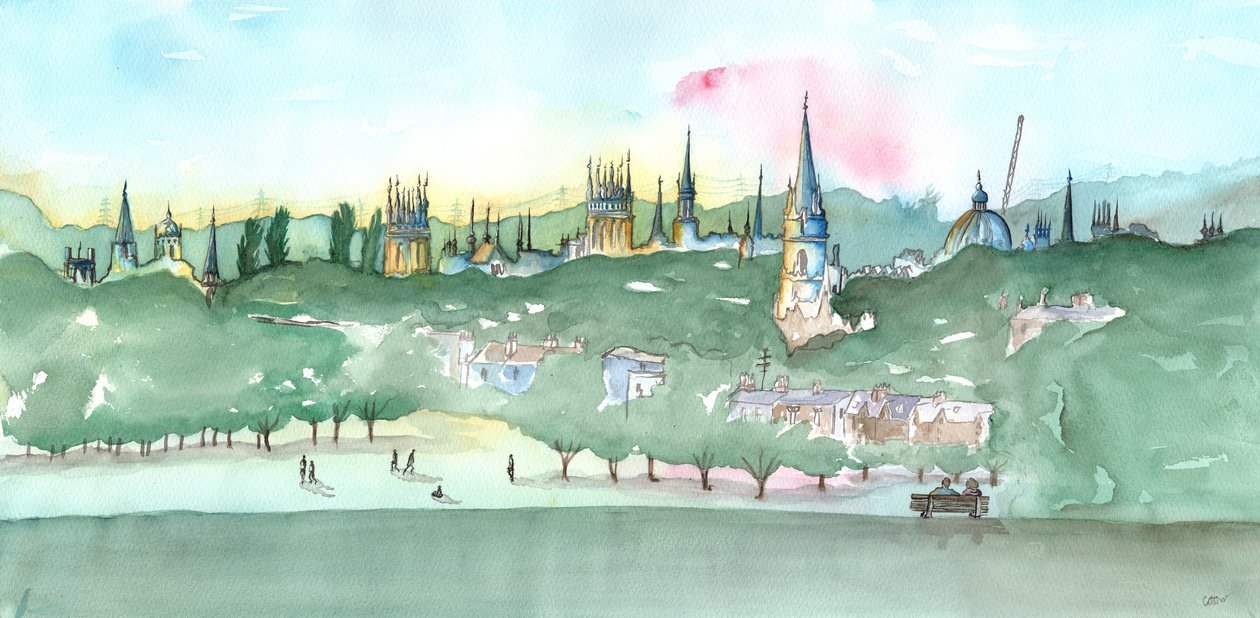 牛津尖顶，2014年（水彩画） 作者 夏洛特奥尔