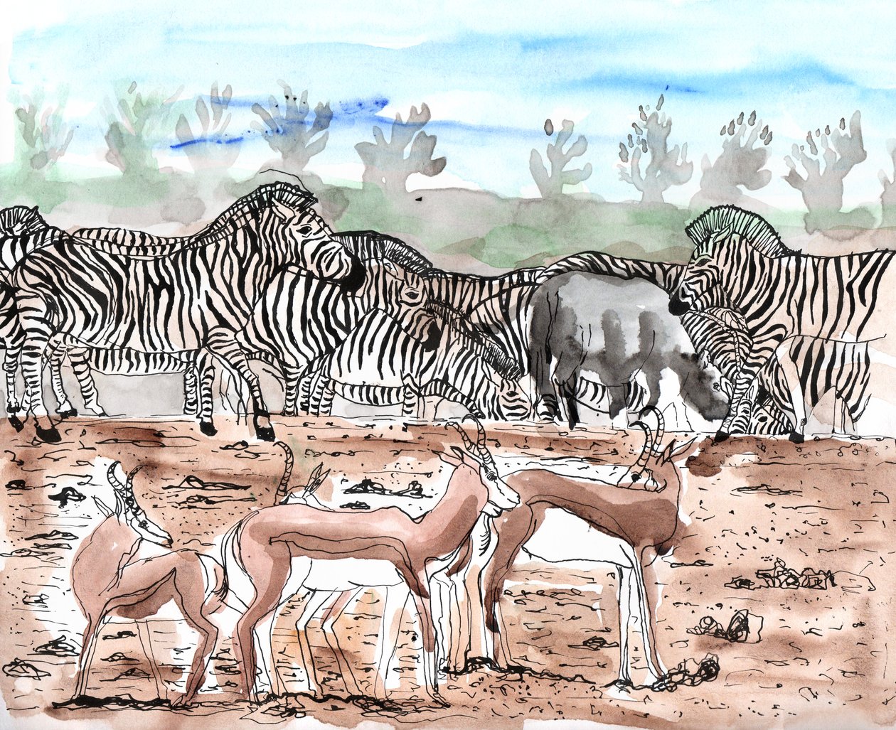 Safari 3, 2018（水墨和水彩画） 作者 夏洛特奥尔