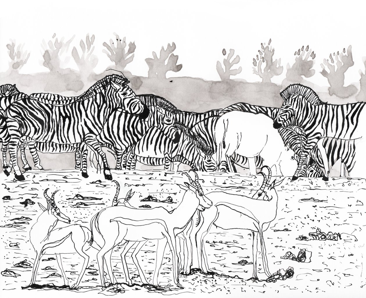 Safari 3, 2018（水墨和水彩画） 作者 夏洛特奥尔