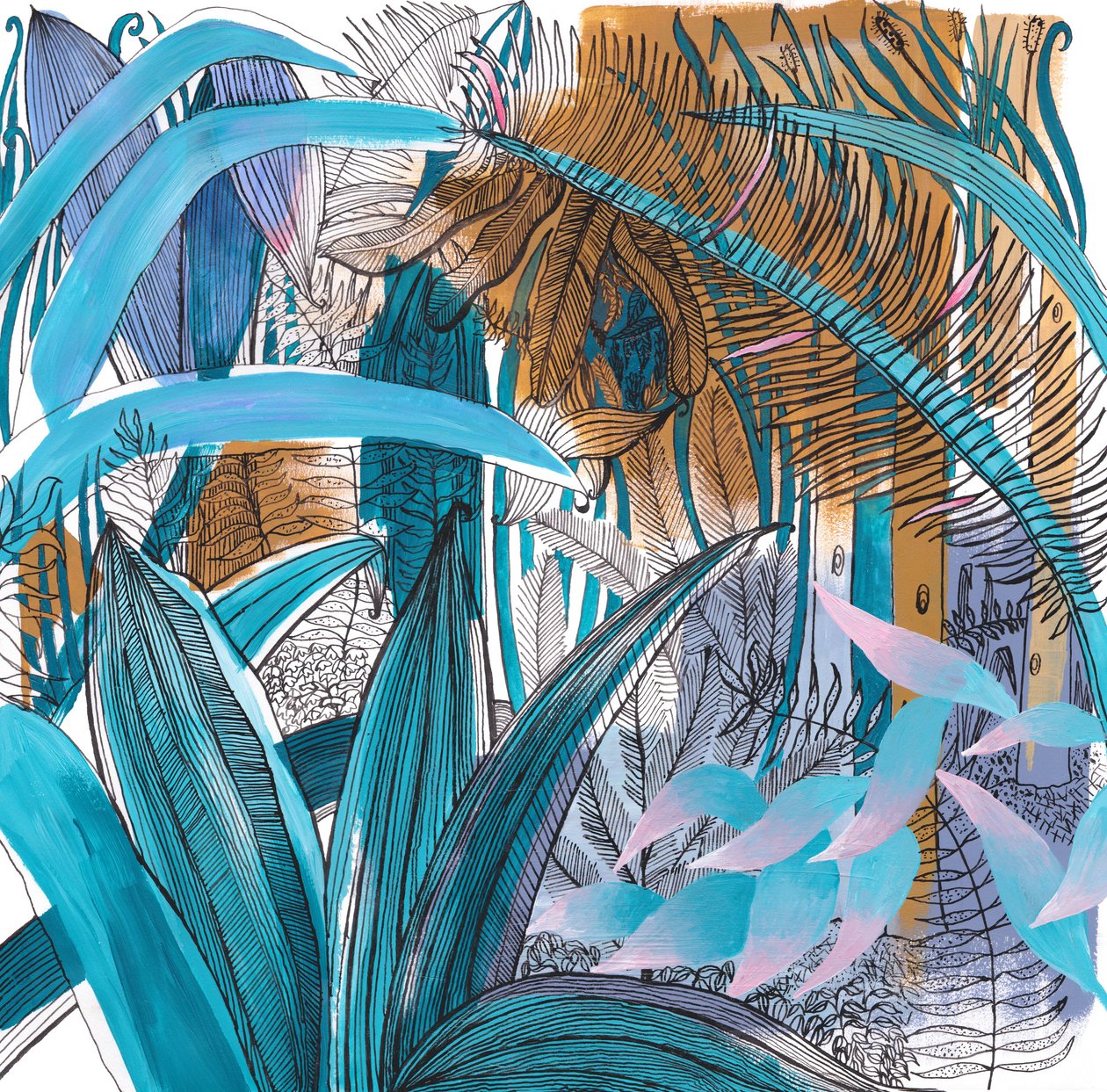 热带花园，2015（纸上丙烯和墨水）。 作者 夏洛特奥尔