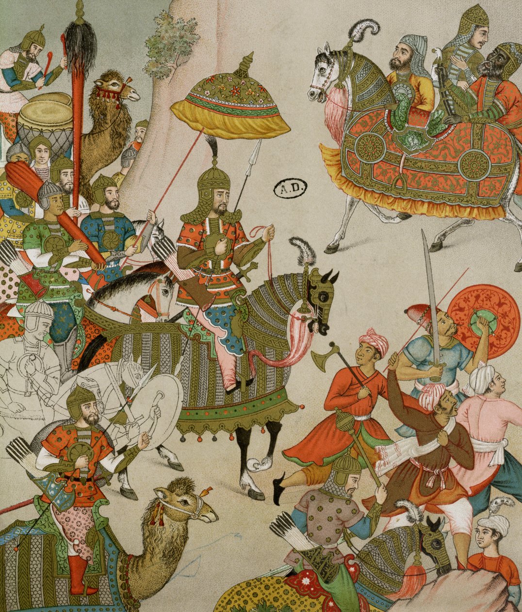 巴布尔皇帝（r.1526-30）在他的军队的头上，经过16世纪莫卧儿王朝的缩影 作者 夏彭帝