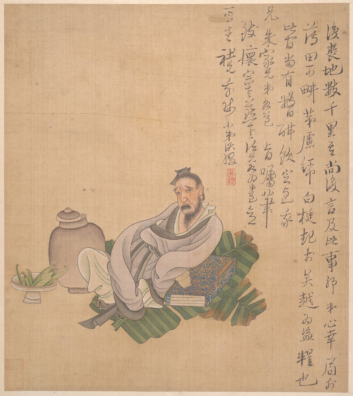 人物，花朵和风景，一张叶子的日期为1627年。 作者 陈洪寿