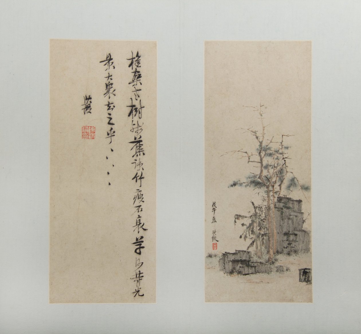 风景、人物和花，日期为1618-22。 作者 陈洪寿