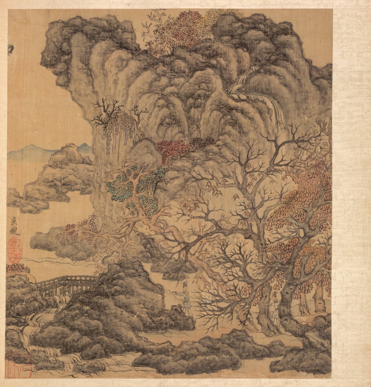 古代大师之后的绘画：秋天风景中的旅行者，1598-1652年。 作者 陈洪寿