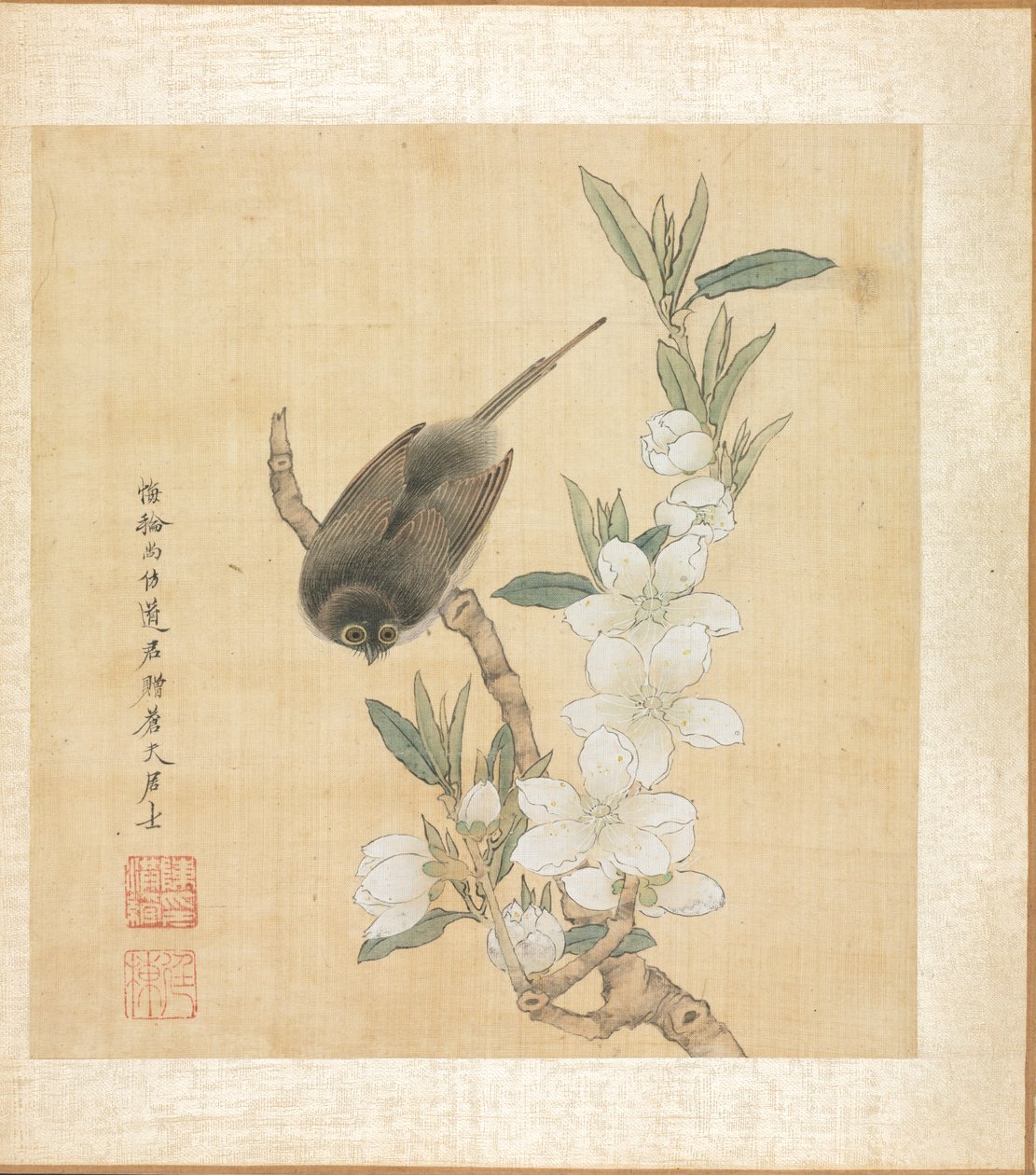 古代大师的画作：鸟与桃花枝 作者 陈洪寿