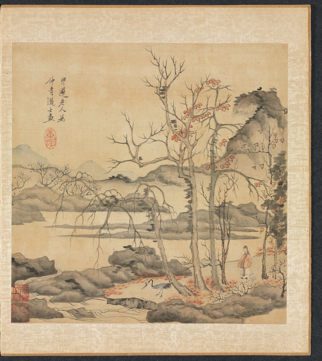古代大师的画作：秋景中的道人与仙鹤 作者 陈洪寿