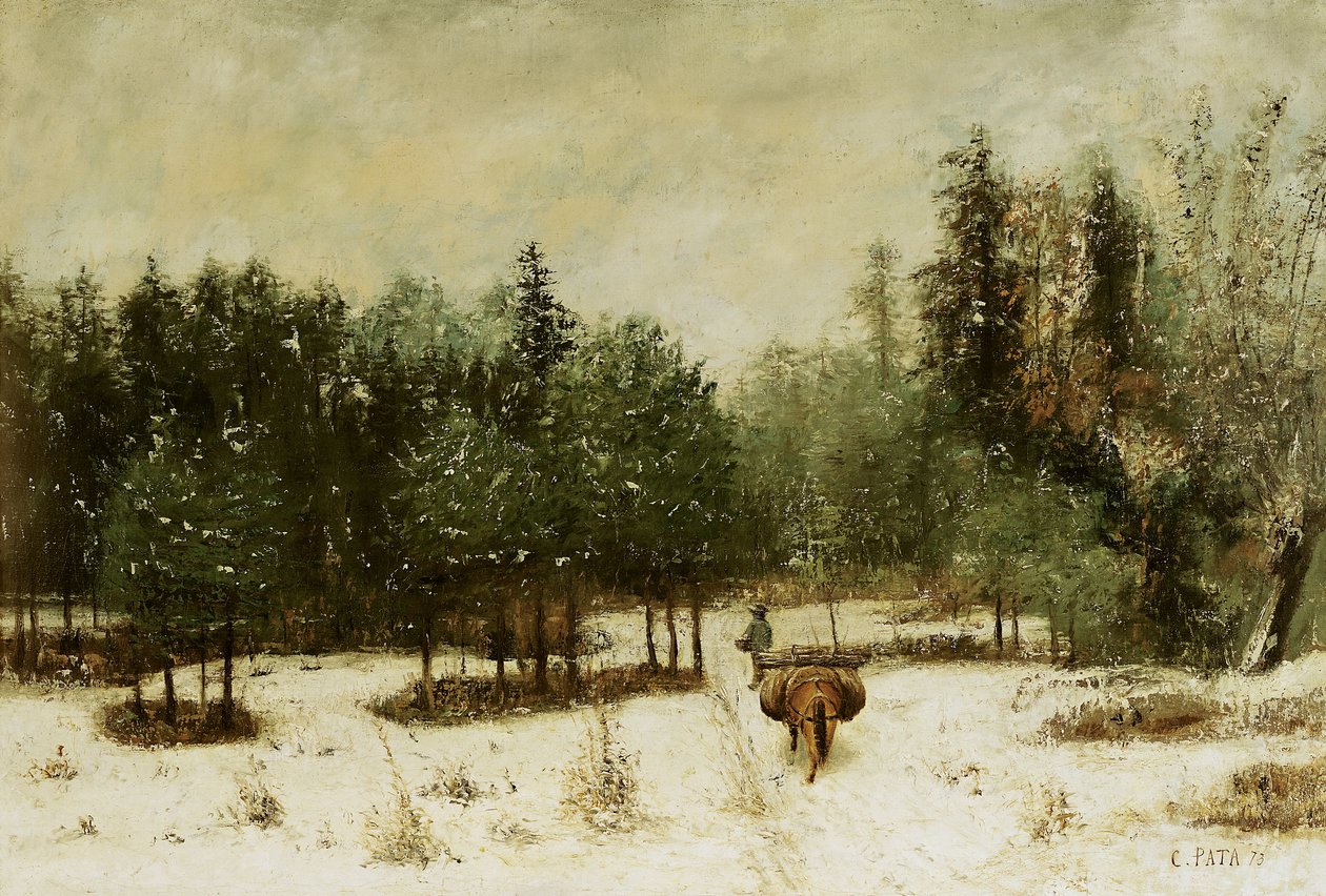 冬季入口到森林。雪效应，1873年 作者 Cherubino pata