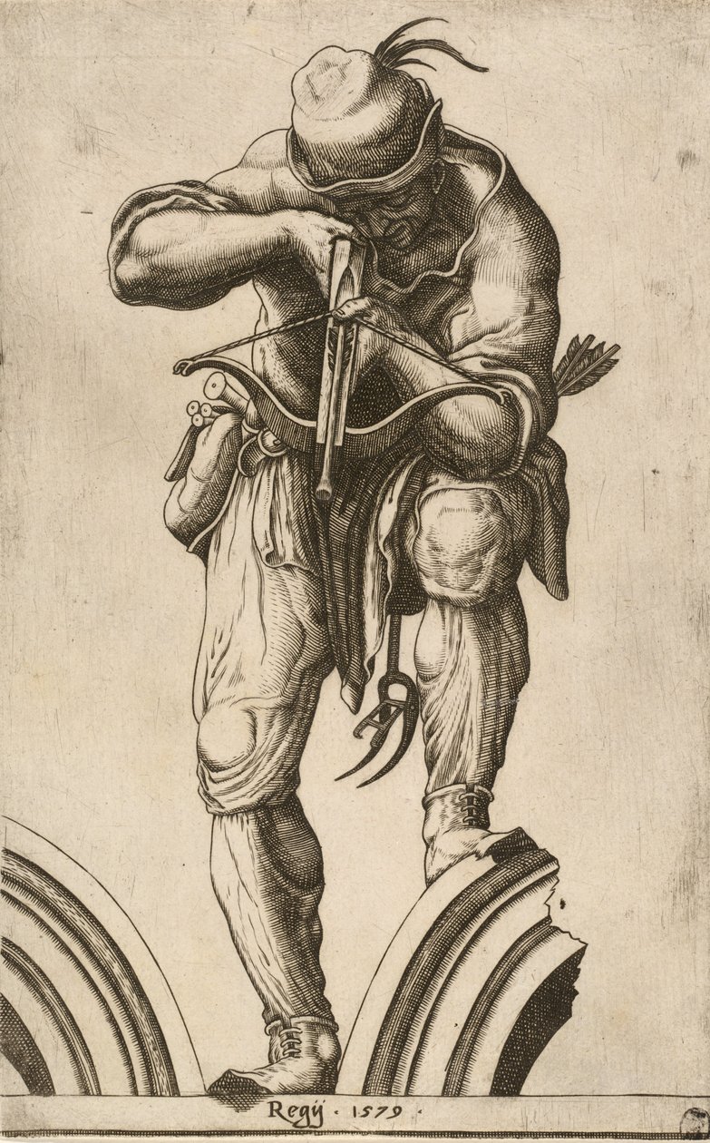 弓箭手射击弩箭，1579年。 作者 凯鲁比诺·阿尔贝蒂