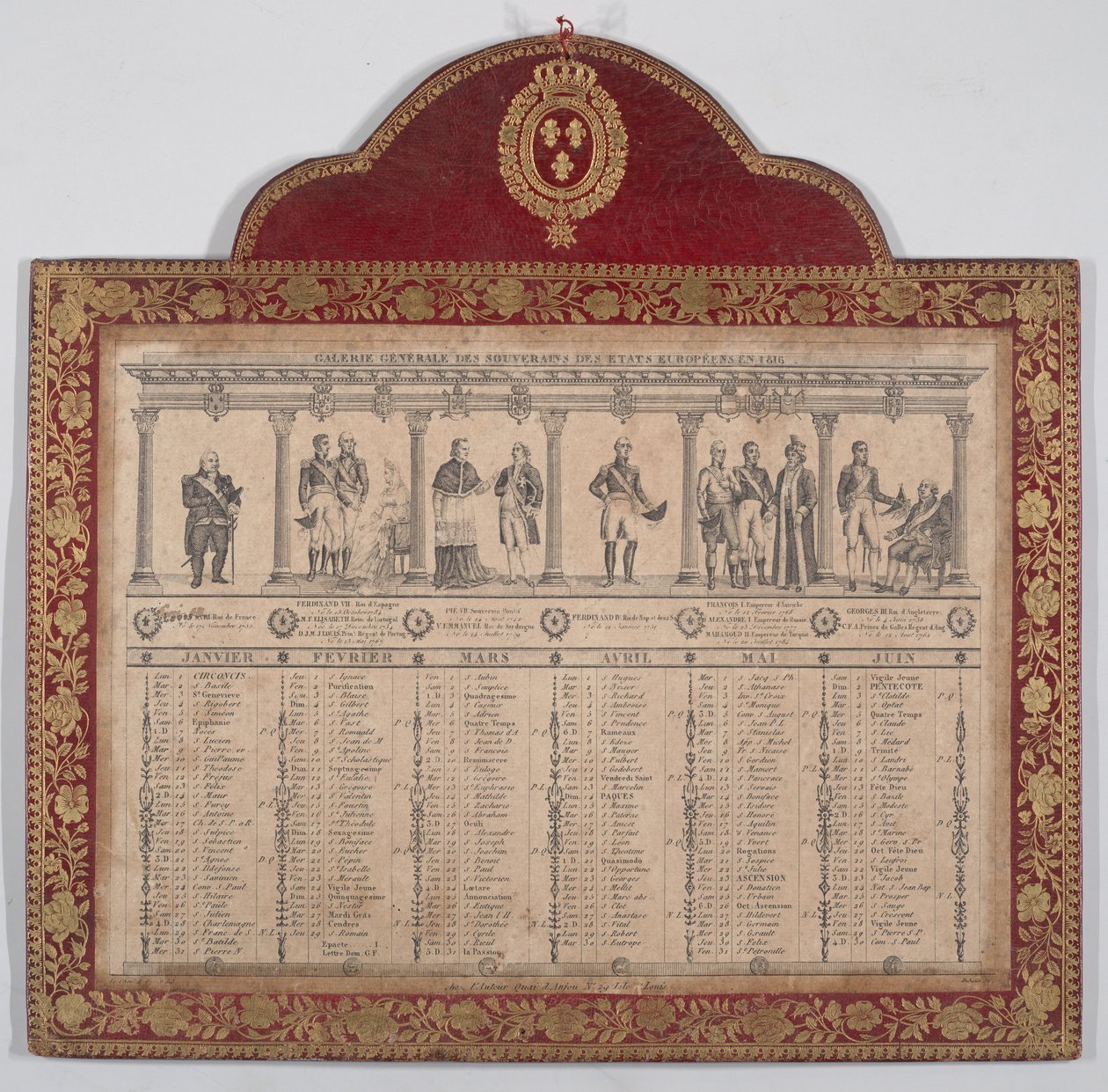 法国1816年月历 欧洲国家总督办公室, 1816年 作者 骑士亨利·吉洛