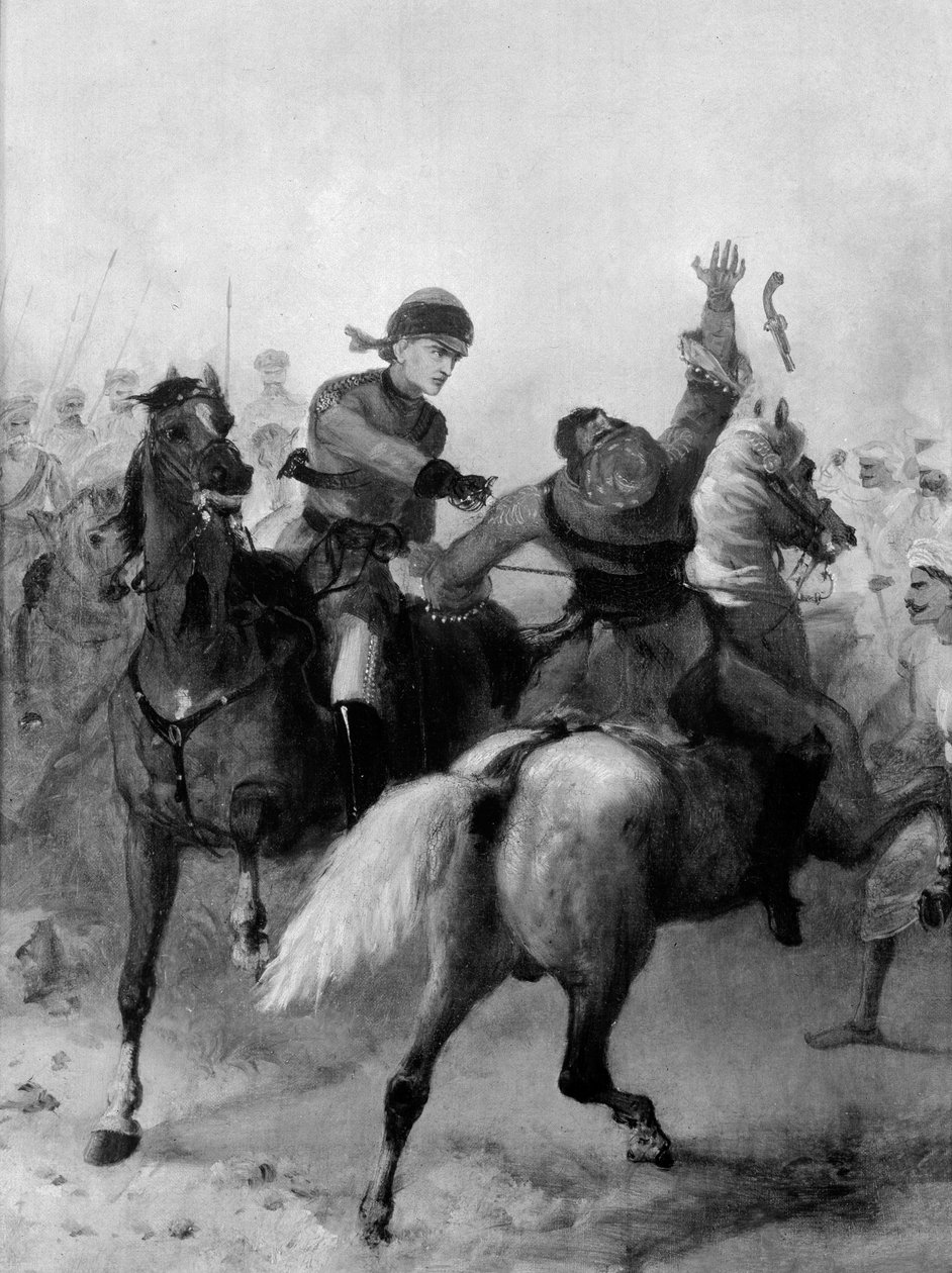 1857年11月14日印度叛乱期间，第一旁遮普骑兵队的中尉John Watson在勒克瑙赢得维多利亚十字勋章 作者 骑士路易斯·威廉·迪桑格斯