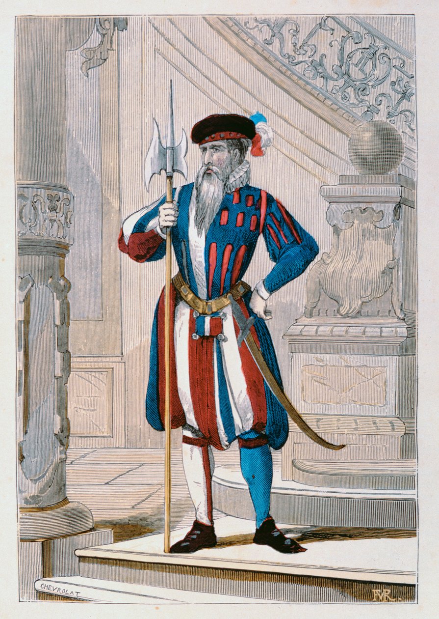 1586年国王的瑞士卫队，1881年奥古斯丁·查拉梅尔（Augustin Challamel）的“民间和军事服饰法国人”（几个世纪以来）的插图 作者 雪佛兰