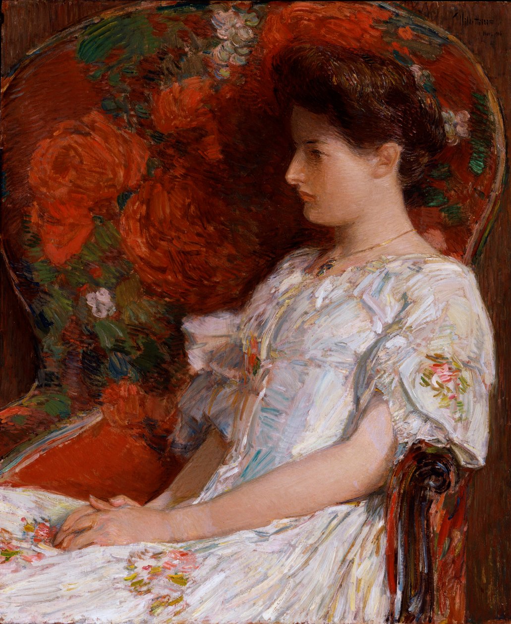 《维多利亚时代的椅子》 柴尔德·哈萨姆 (Childe Hassam) 绘画（1859-1935） 尺寸 76.2x63.5 厘米 布面油画 1906 年 史密森尼国家博物馆 作者 柴尔德·弗雷德里克·哈萨姆
