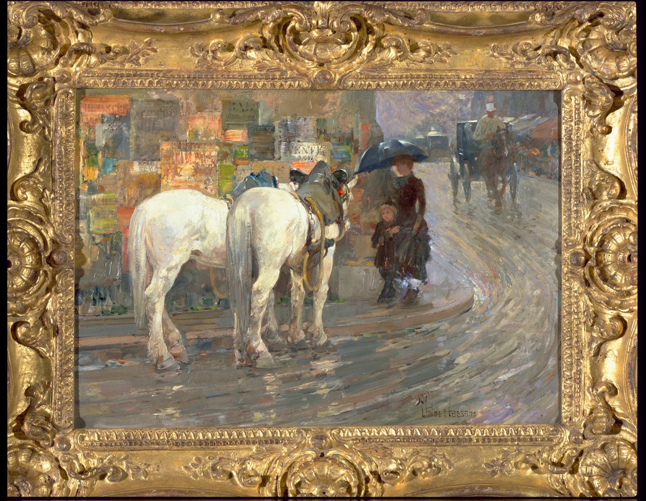 巴黎街景，约 1889 年（纸盒油画） 作者 柴尔德·弗雷德里克·哈萨姆