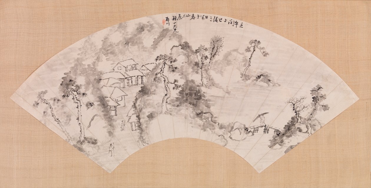 扇形描绘风景，c.1600（墨水在纸上） 作者 中文学校