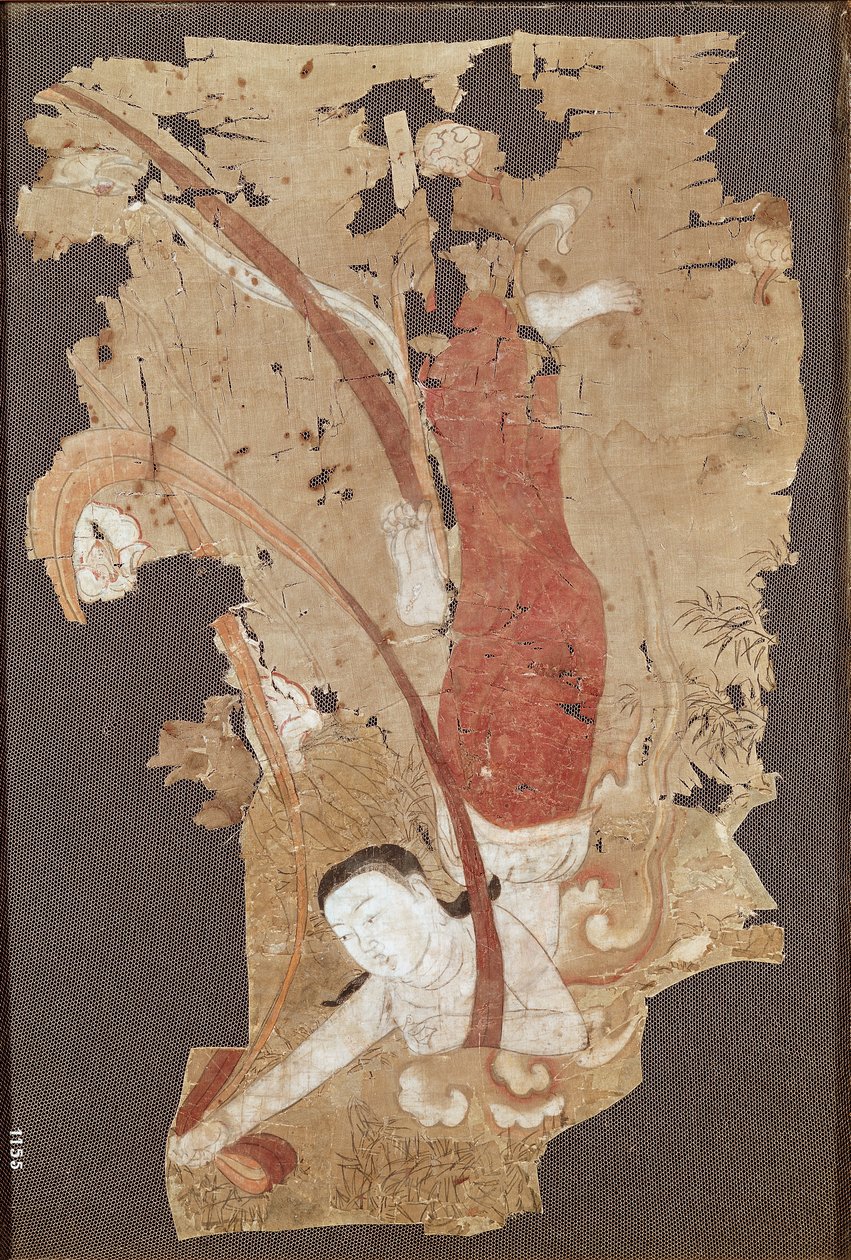 来自甘肃敦煌的飞行精灵或Apsaras，9-10世纪（在丝绸上绘画） 作者 中文学校