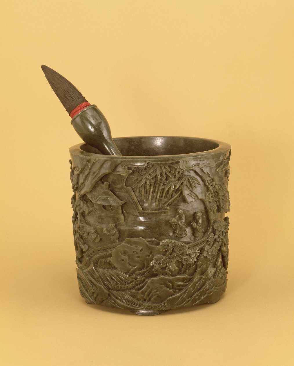 学者的刷架和刷子，干隆时期（1736-95）（和田玉）（另见394818） 作者 中文学校