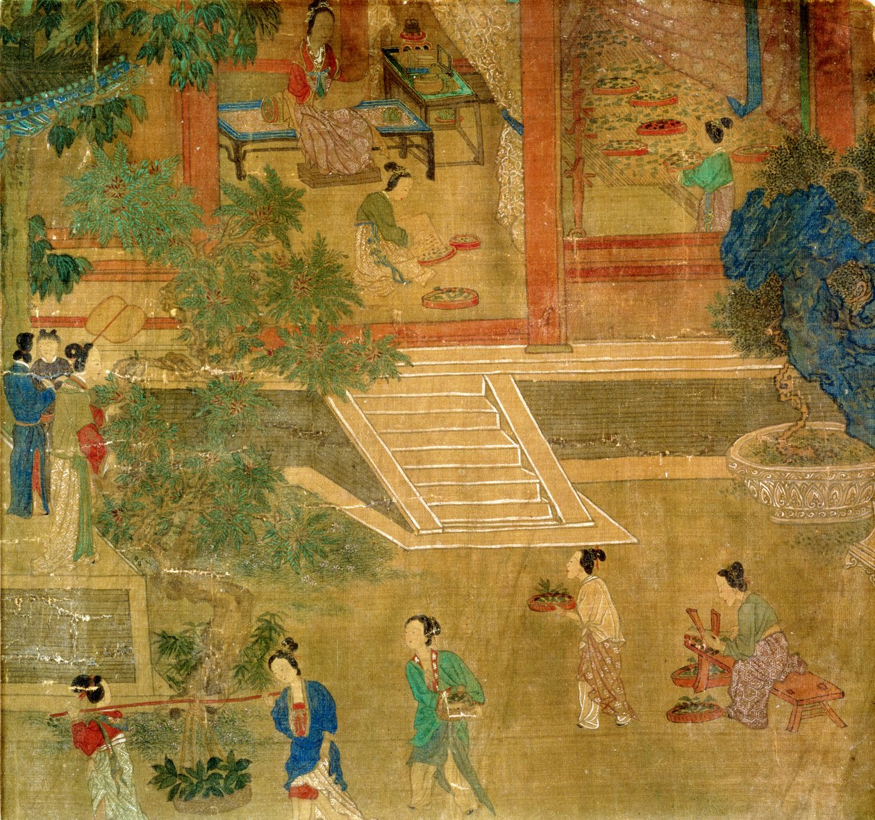 女性收获叶子，1500（彩绘丝绸） 作者 中文学校