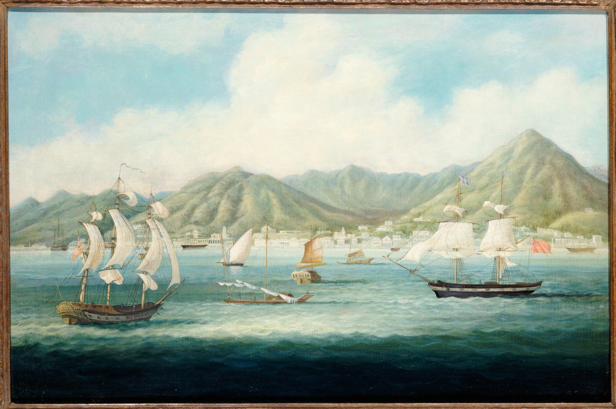 约有英国船只和其他船只的香港维多利亚景色，约1850年 作者 中文学校