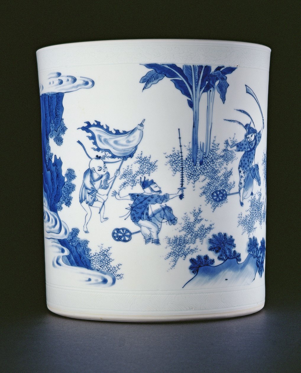 蓝色和白色的画笔画着一个女士和男孩玩爱好马，崇正，1630-44（瓷器）（见205936） 作者 中文学校