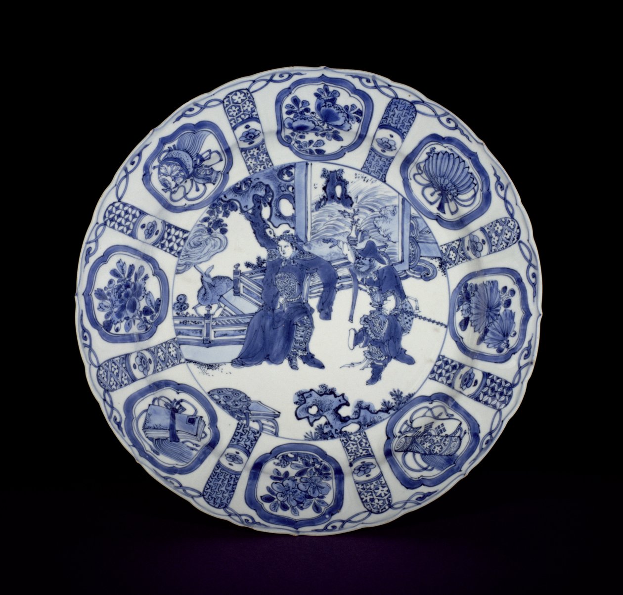 蓝色和白色kraak菜涂上勇士，万里，1590-1610（瓷器） 作者 中文学校