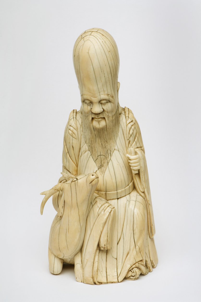 寿星的雕刻象牙人物坐着鹿，1580-1644 作者 中文学校