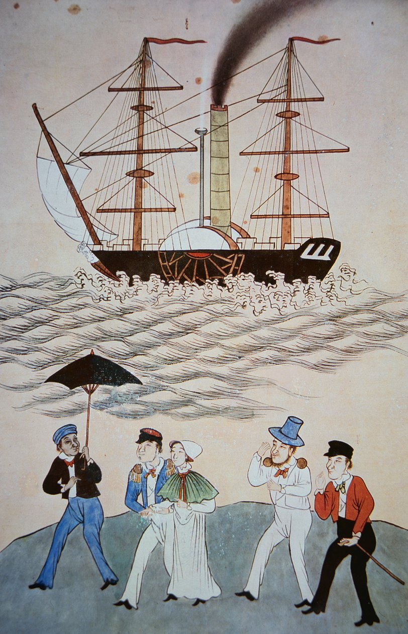 中国绘画的第一艘英国轮船和乘客将在1840年登陆广州（另见268028） 作者 中文学校