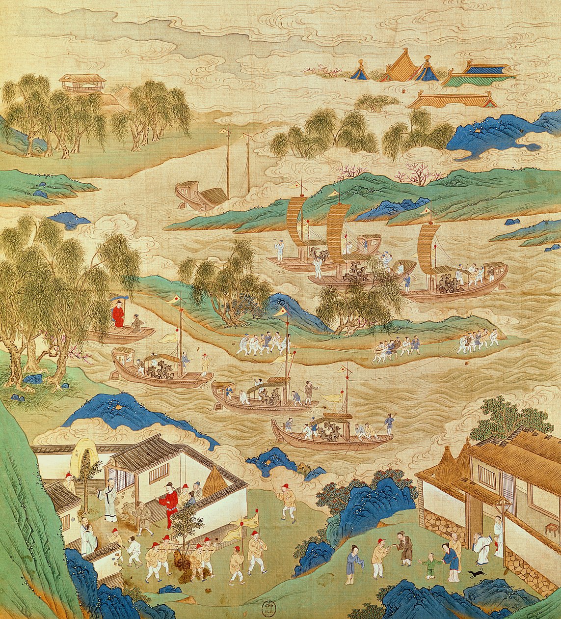 从中国皇帝的历史（丝绸上的颜色）运送穿孔石头和异形树木的Hui Tsung（r.1100-26） 作者 中文学校