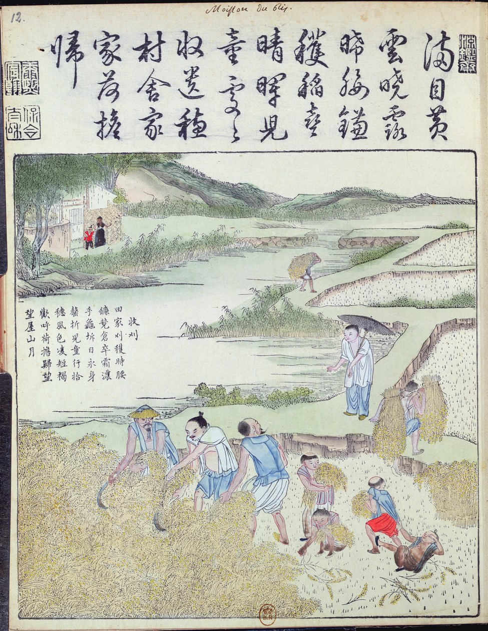 收获，中国的稻米文化（彩色木版画） 作者 中文学校