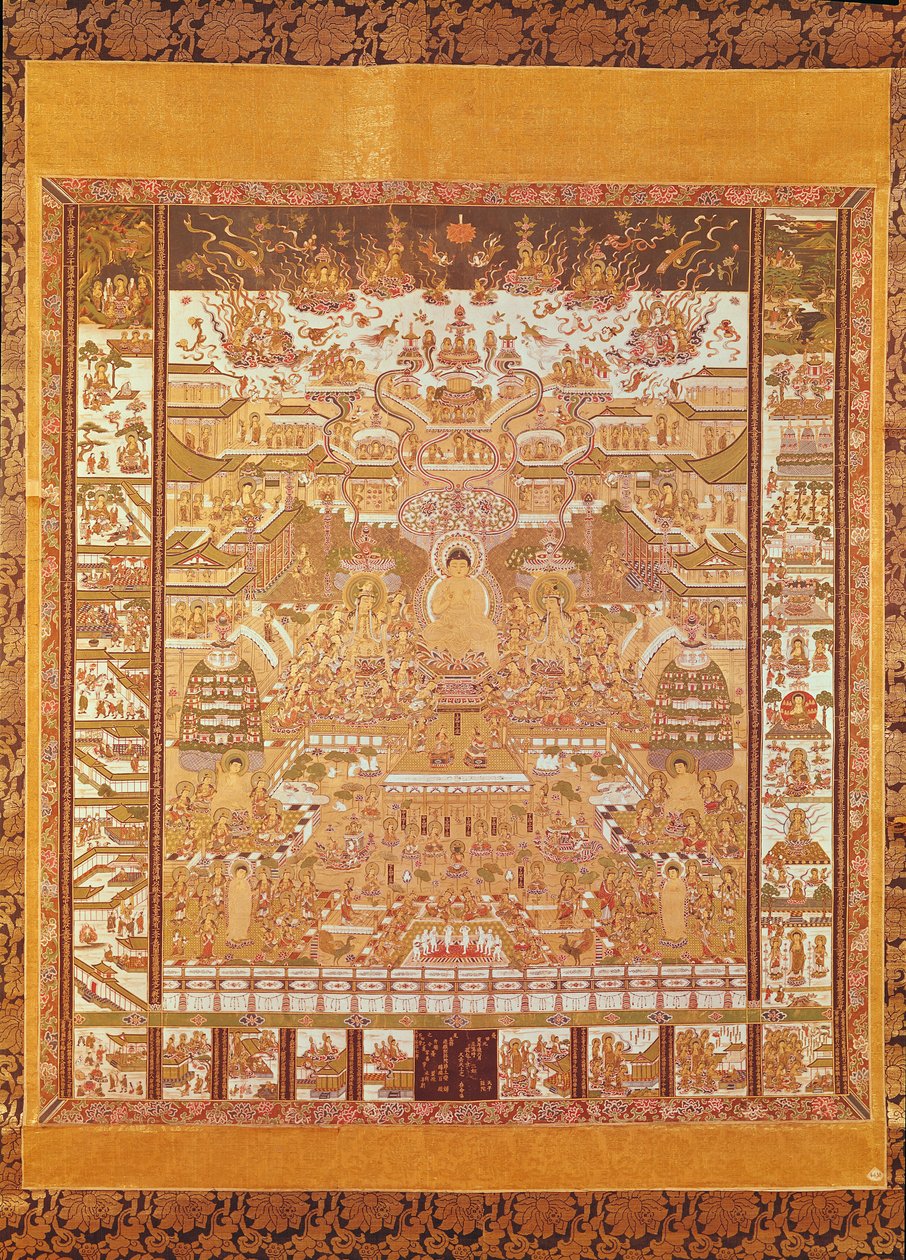 来自甘肃省敦煌的地狱法官Kshitigarbha（画上丝绸） 作者 中文学校